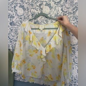 Maeve White and Yellow Floral Blouse